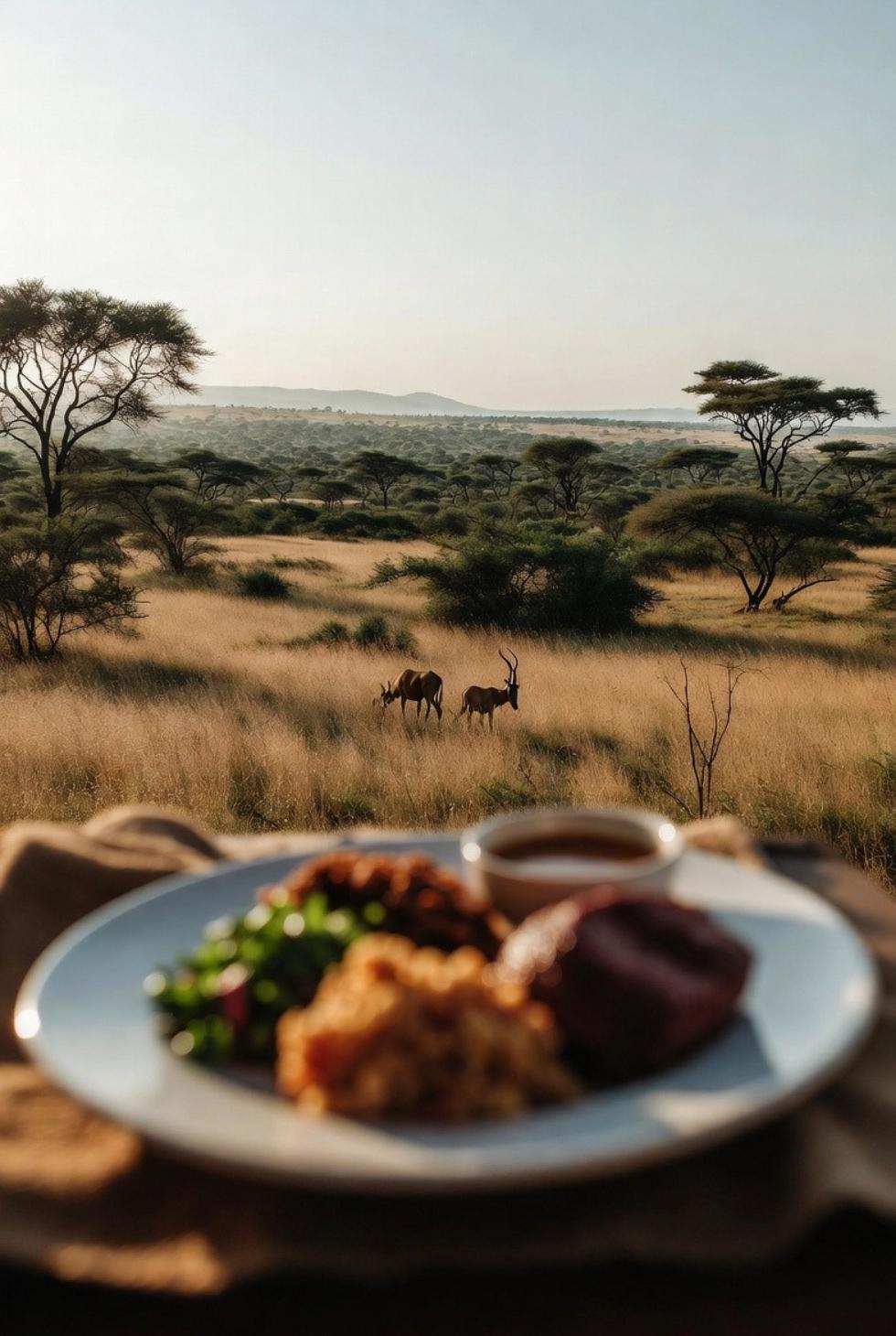 Outdoor bush dining under acacia trees at Exploreans Mara River Camp, Kenya