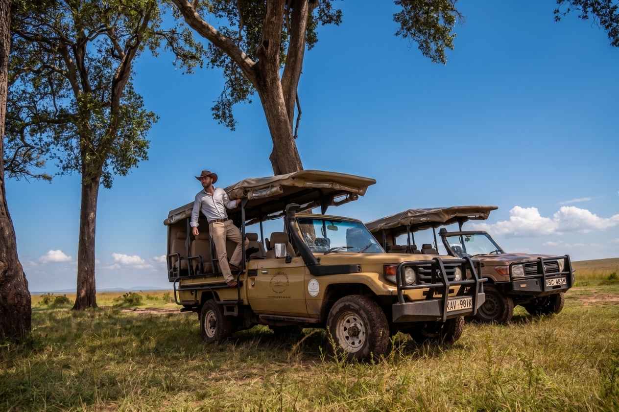 Early morning game drive in the Maasai Mara with guide, Exploreans Mara River Camp Kenya